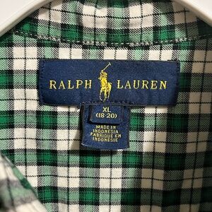 Ralph Lauren Boy's XL Green and White Checkered Shirt